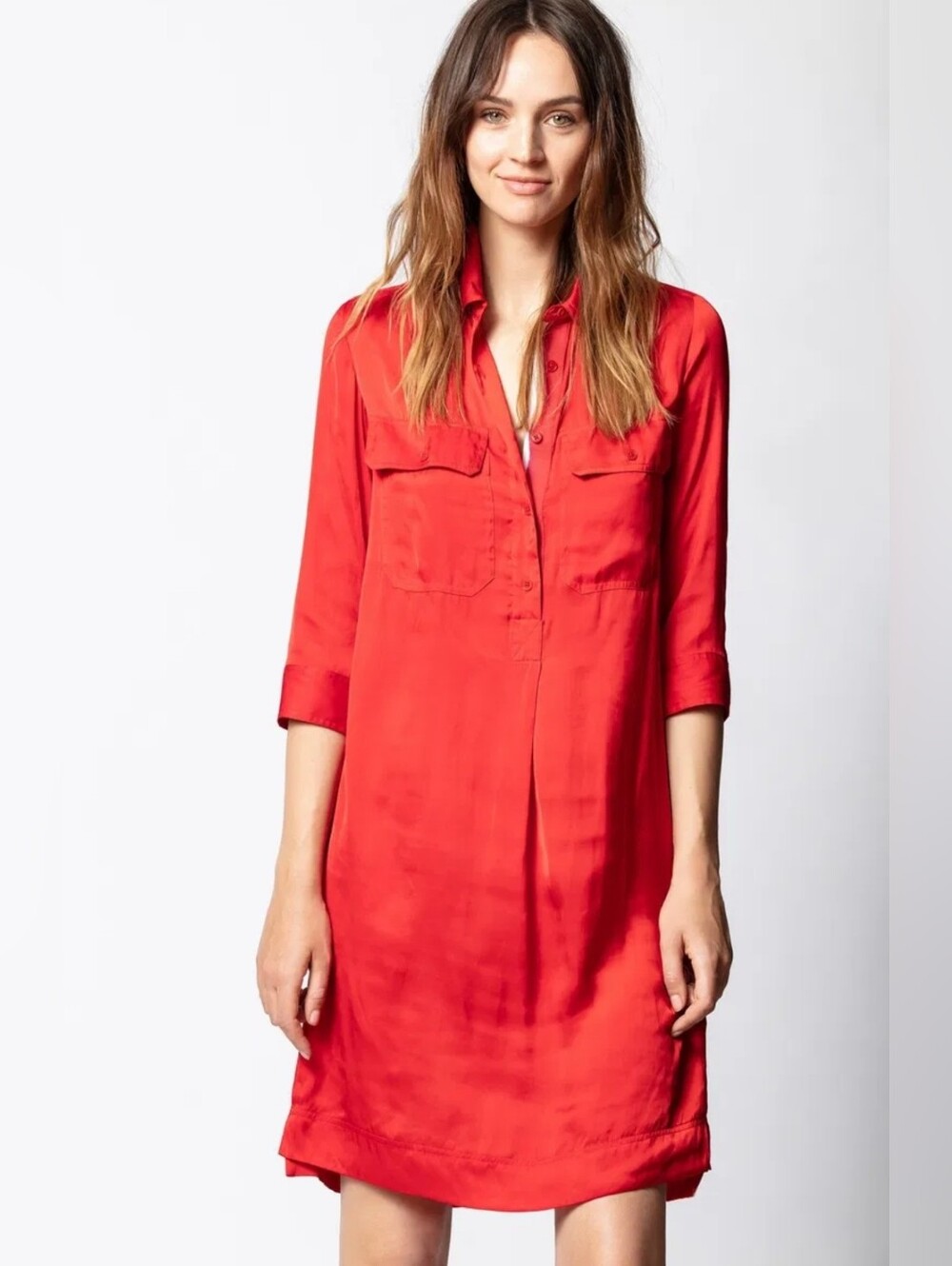 Zadig & Voltaire Red Blouse  ROA SATIN Dress. Size S
